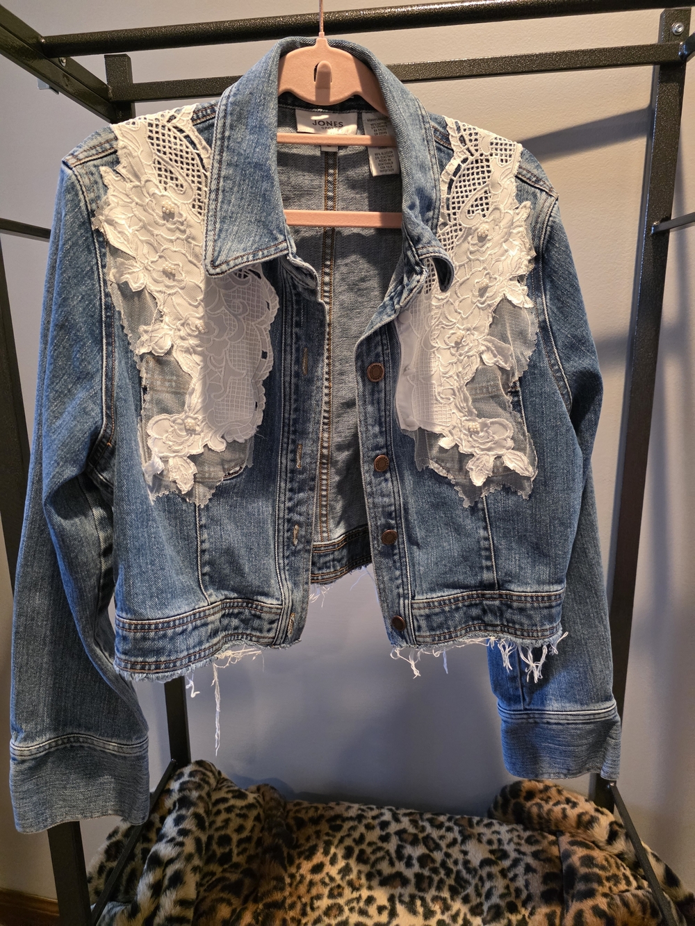 Jones Sport Lace-Accent With Beading Denim Jean Jacket - Women's